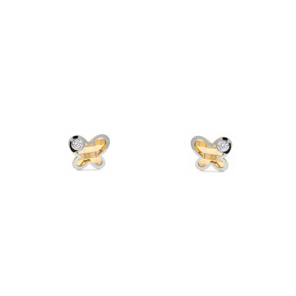 Pendientes Bebe-Niña Oro Bicolor 9K Mariposa Circonita Brillo