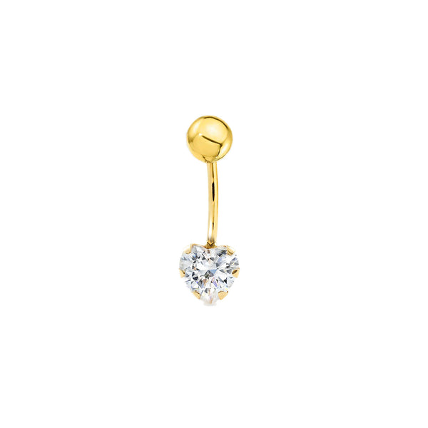 Piercing Ombelico Oro Giallo 9K Cuore e Zirconi Brillanti