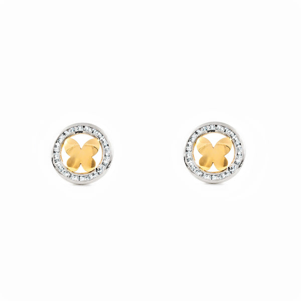 Orecchini ragazza donna Rotondo Zircone Bicolore 9K
