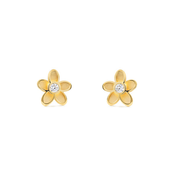 Orecchini ragazza donna fiore margherita Zircone Oro Giallo 9K opaca e brillante