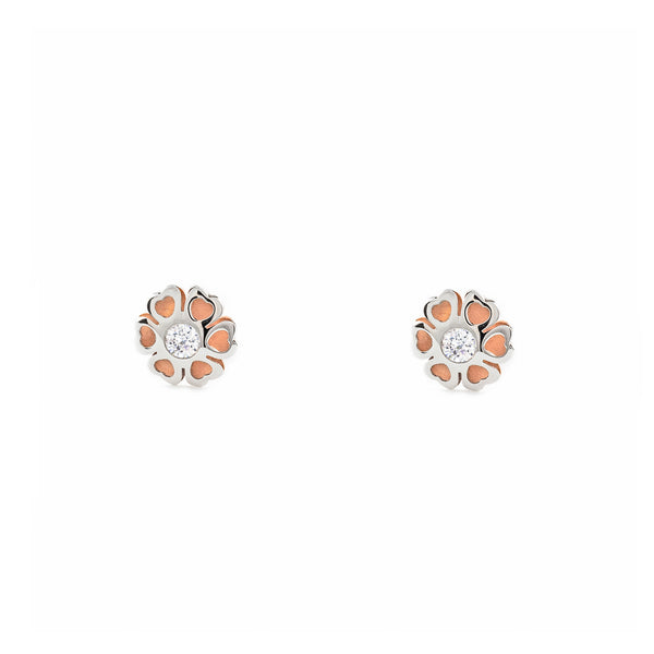 Orecchini ragazza Cuori Zircone Bicolore 9K opaca e brillante