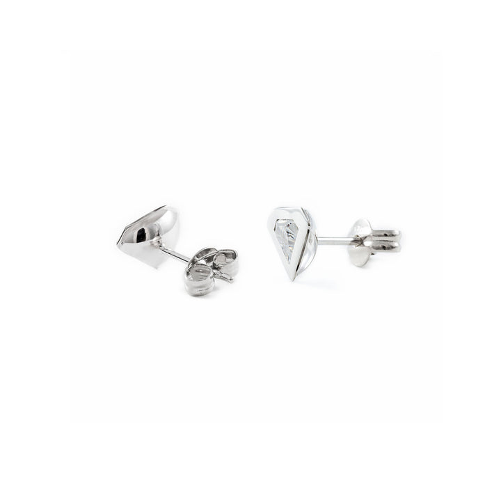 Pendientes Niña Oro Blanco diamante con circon forma diamante (9kts)
