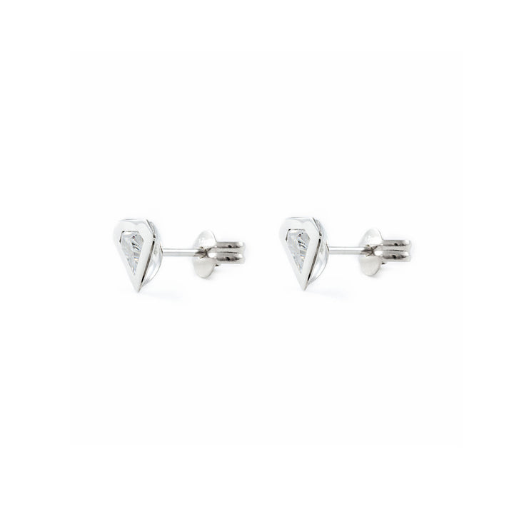 Pendientes Niña Oro Blanco diamante con circon forma diamante (9kts)