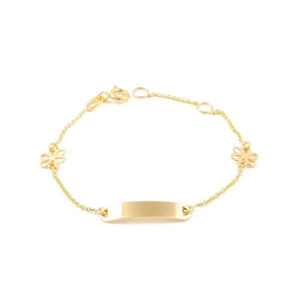 Bracciale Ragazza Oro Giallo 18K Personalizzata Schiava Fiori Brillante 14 cm