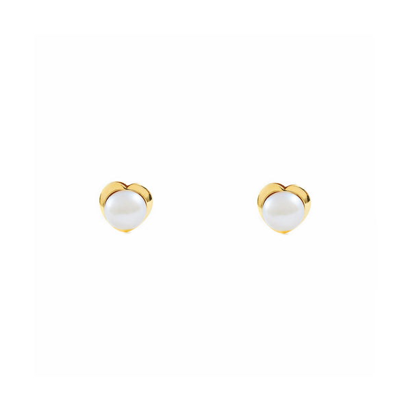 Pendientes Bebe-Niña Oro Amarillo 9K Perla Botón 4 mm Corazón Brillo