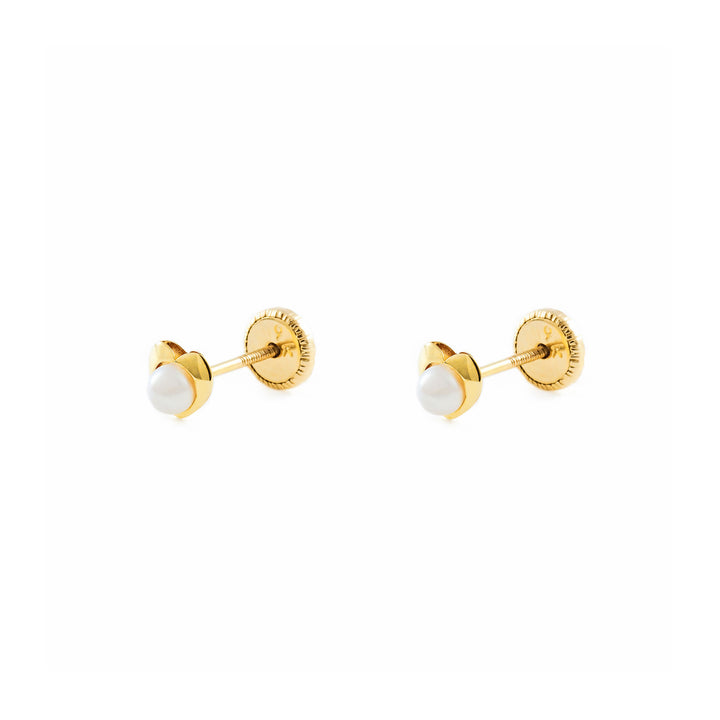 Pendientes bebe o Niña Oro Amarillo Corazon con perla (9kts)