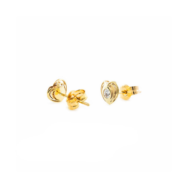 Pendientes Niña Oro Amarillo Corazon calado con Circonita (9kts)