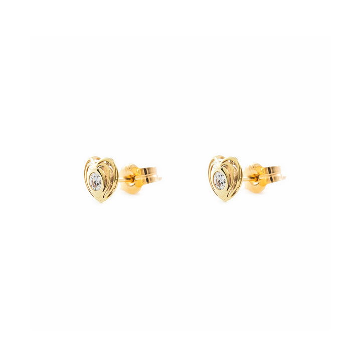 Pendientes Niña Oro Amarillo Corazon calado con Circonita (9kts)