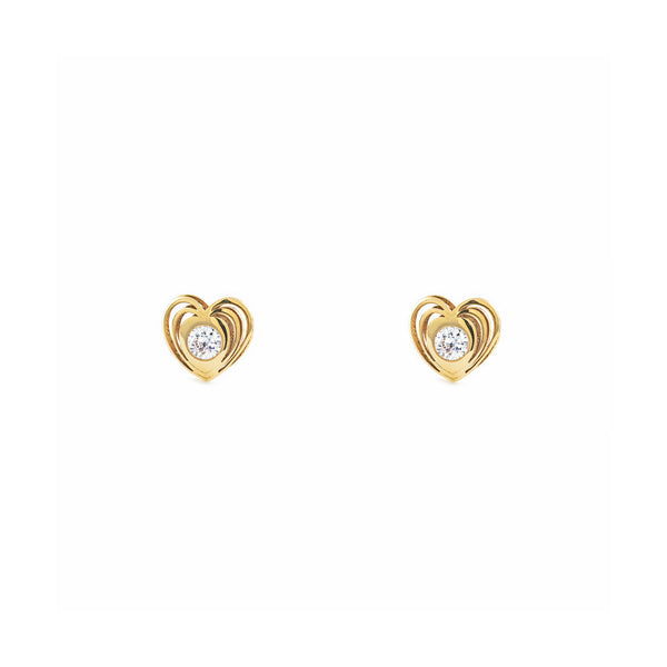 Pendientes Bebe-Niña Oro Amarillo 9K Corazón Circonita Brillo