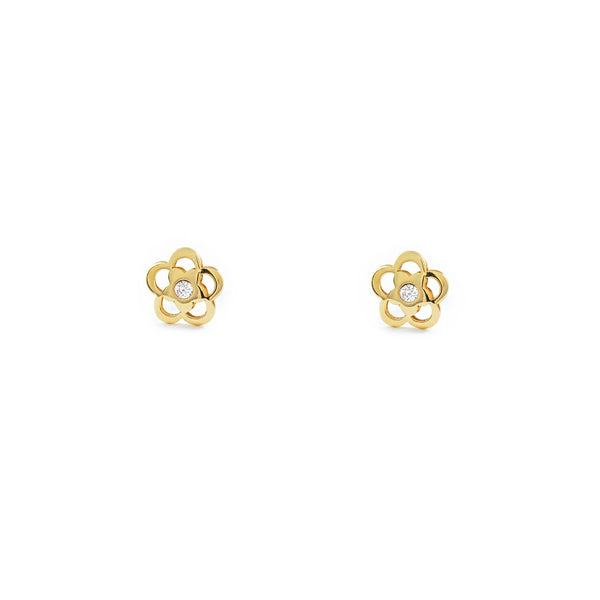 Pendientes Bebe-Niña Oro Amarillo 9K Flor Margarita Circonita Brillo