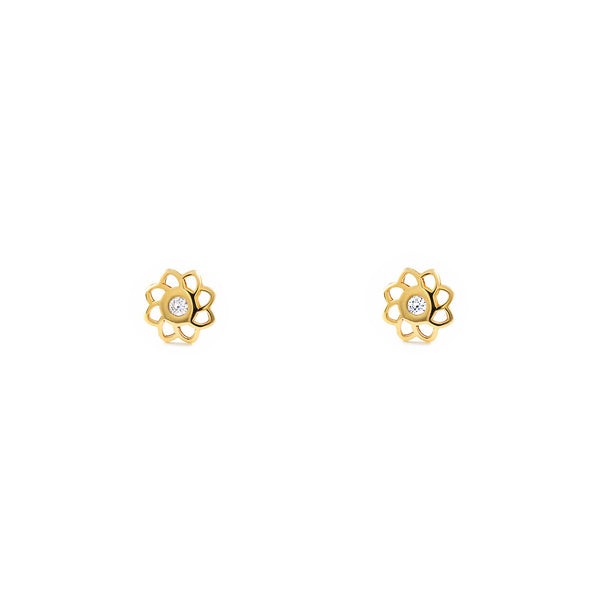 Pendientes Bebe-Niña Oro Amarillo 9K Flor Circonita Brillo
