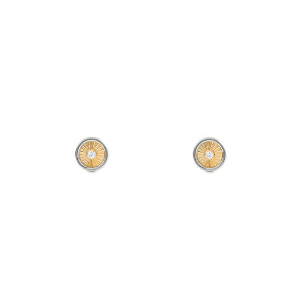 Pendientes Bebe-Niña Oro Bicolor 9K Redondo Circonita Texturado