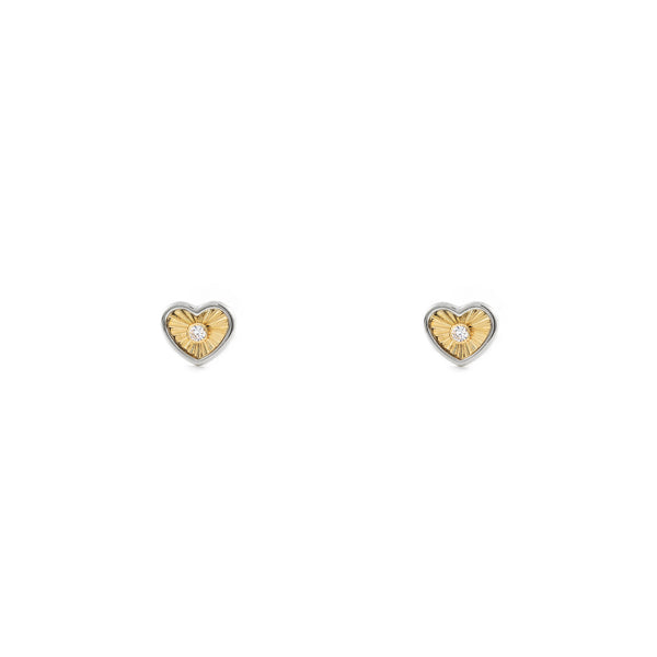 Pendientes Bebe-Niña Oro Bicolor 9K Corazón Circonita Texturado
