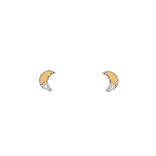 Pendientes Bebe-Niña Oro Bicolor 9K Luna Circonita Brillo