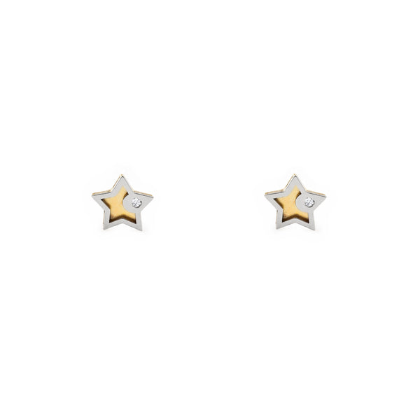 Pendientes Bebe-Niña Oro Bicolor 9K Estrella Circonita Brillo
