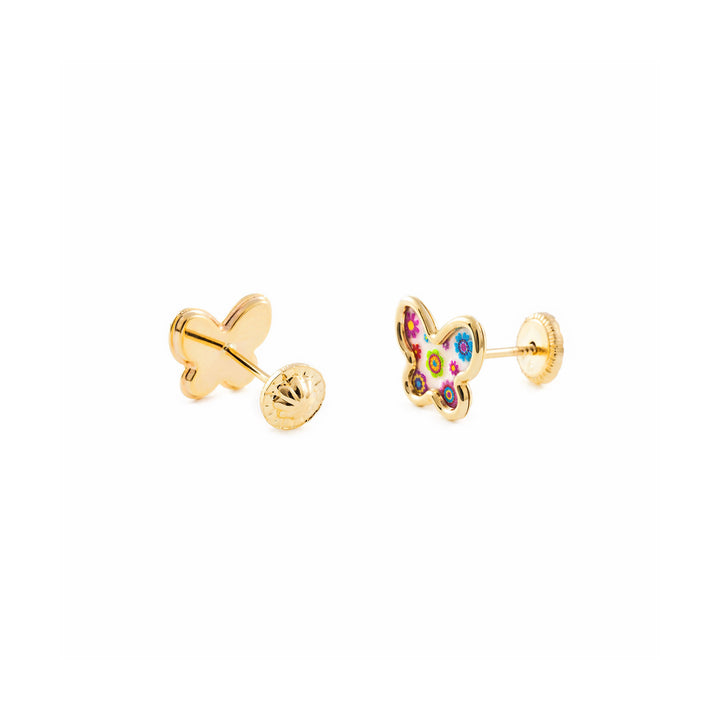 Pendientes Oro Bebe o Niña mariposa con fondo nacar (9kts)