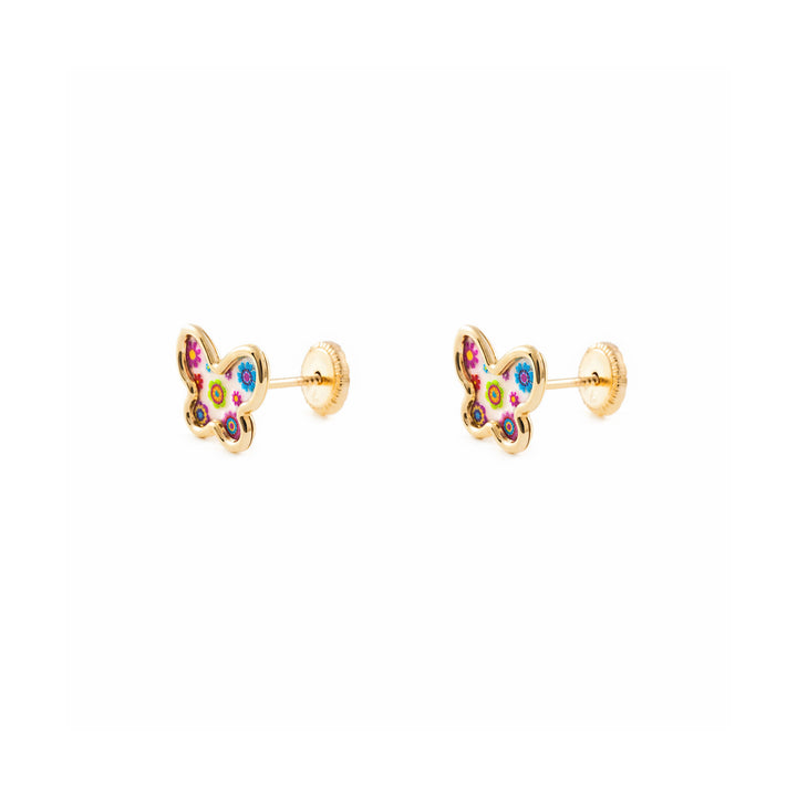 Pendientes Oro Bebe o Niña mariposa con fondo nacar (9kts)