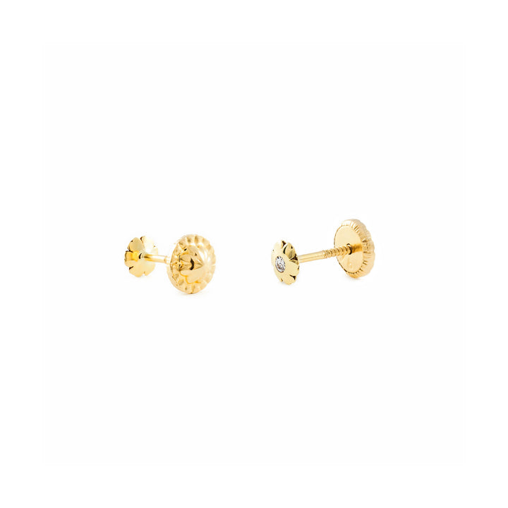 Pendientes Bebe o Niña Oro Amarillo Flor Circonita (9kts)
