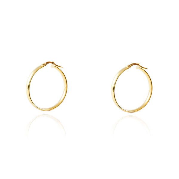 Pendientes Oro Amarillo 18K Aros Media Caña Brillo 28 x 4 mm
