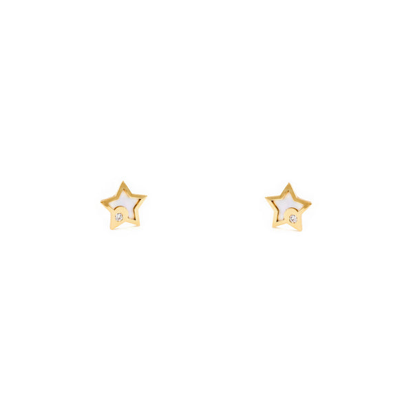 Orecchini bambini ragazza Madreperla Stella Zircone Oro Giallo 9K