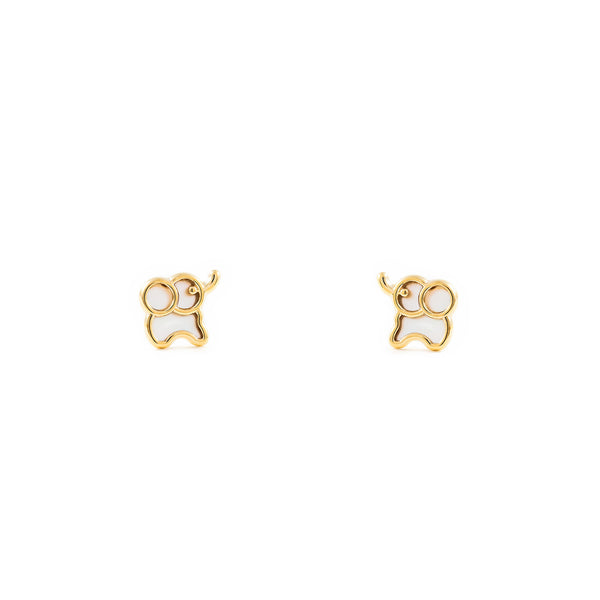 Orecchini ragazza Madreperla Elefante Oro Giallo 9K