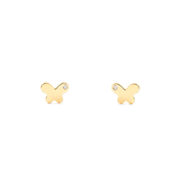 Pendientes Bebe-Niña Oro Amarillo 9K Mariposa Circonita Brillo
