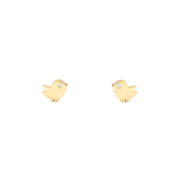 Pendientes Bebe-Niña Oro Amarillo 9K Pajaro Circonita Brillo