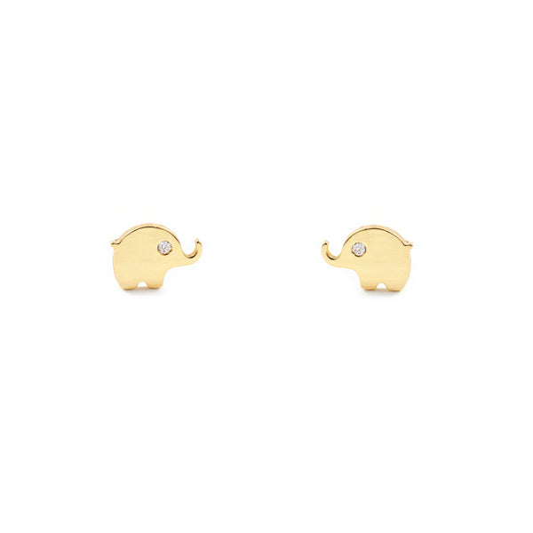 Pendientes Bebe-Niña Oro Amarillo 9K Elefante Circonita Brillo