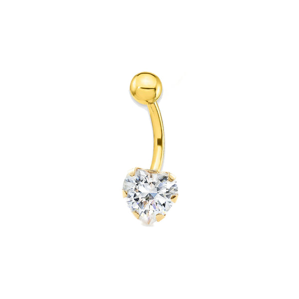 Piercing Ombelico Oro Giallo 18K Cuore e Zirconite Brillante