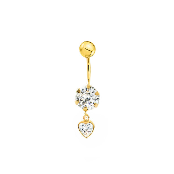 Piercing Oro Amarillo 9K Ombligo Corazón Circonita Brillo