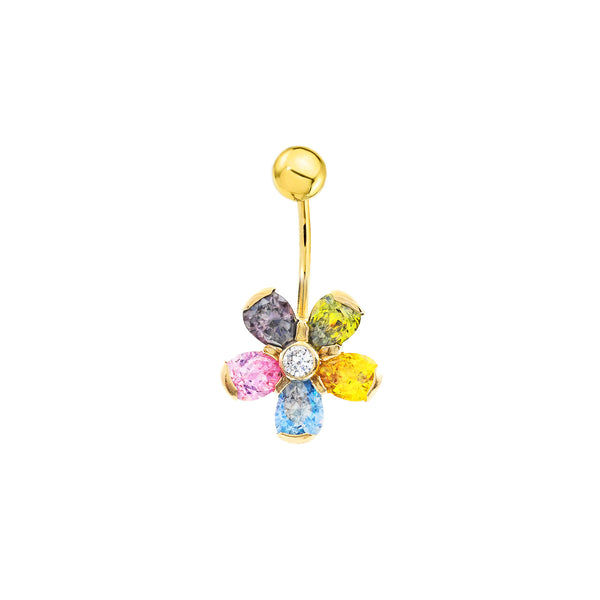 Piercing Ombelico Oro Giallo 9K Fiori di Zirconia Brillanti
