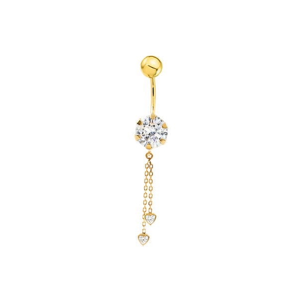 Piercing Oro Giallo 9K Ombelico Cuore Catena Zirconia Brillante