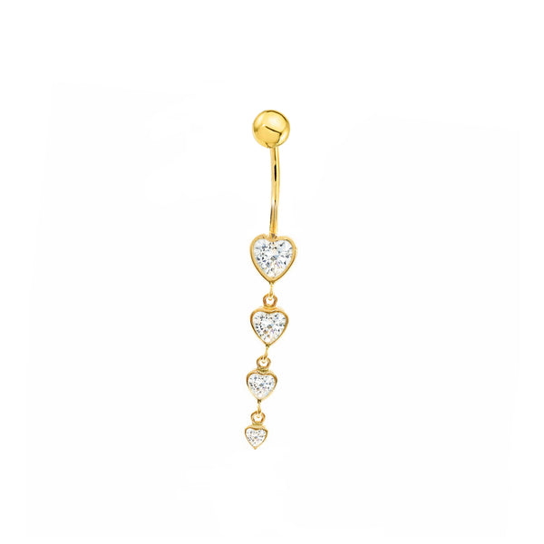 Piercing Ombelico Oro Giallo 9K Cuori e Zirconi Brillanti
