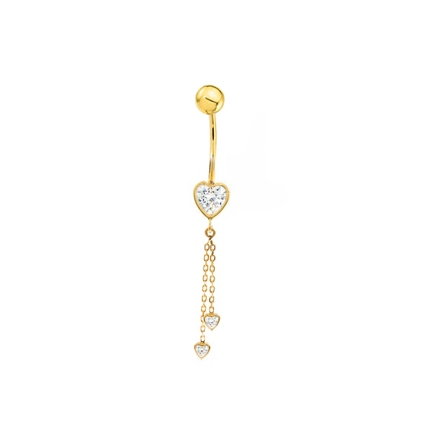 Piercing Ombelico Oro Giallo 9K Cuore Catena Zirconia Brillante