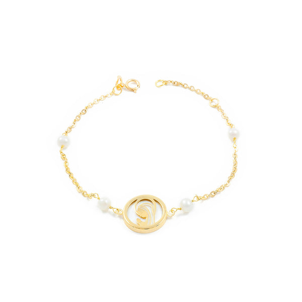 Bracciale Ragazza Oro Giallo 18K Perla Roton4 mm Vergine Madreperla Opaca Brillante 17 cm