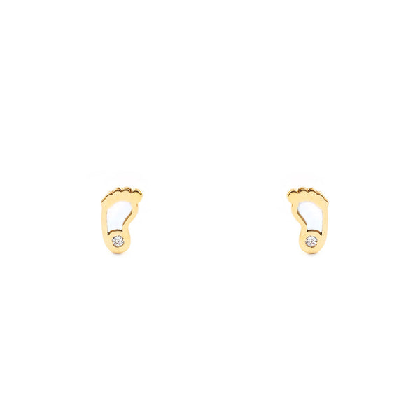 Orecchini bambini ragazza Madreperla Piede Zircone Oro Giallo 9K