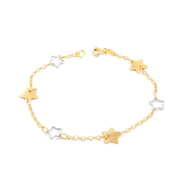 Pulsera Mujer Oro Bicolor 18K Estrellas Brillo 18 cm