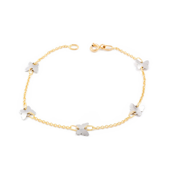 Bracciale Donna Oro Bicolore 18K Farfalle Brillante 18 cm