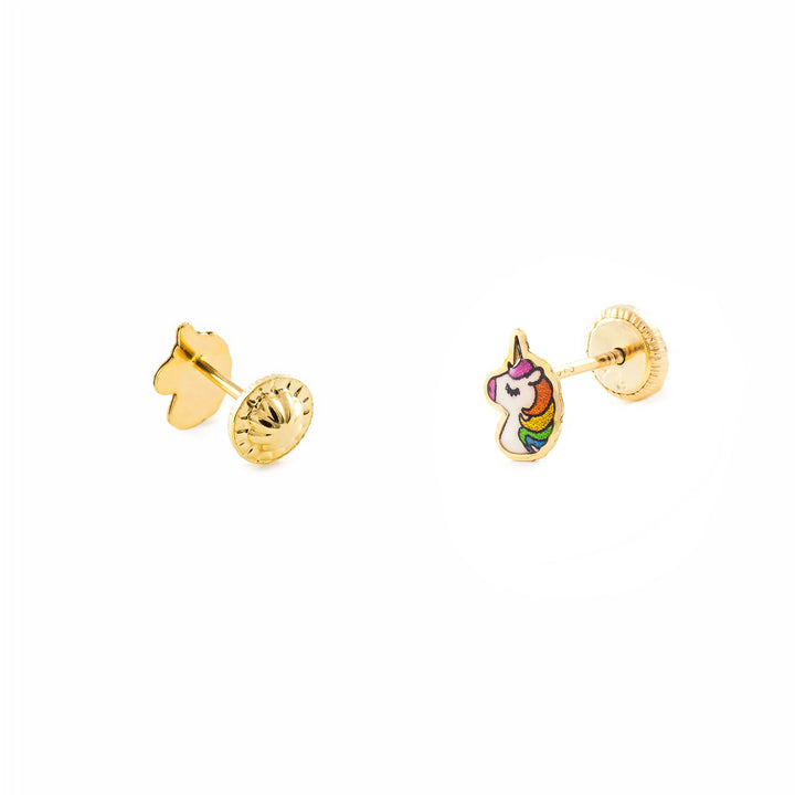Pendientes Oro Niña Unicornio Esmaltado (9kts)