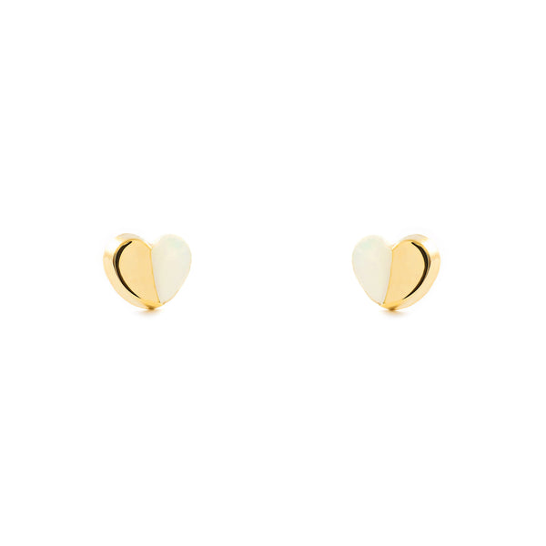 Pendientes Bebe-Niña Oro Amarillo 9K Nacar Corazón Brillo