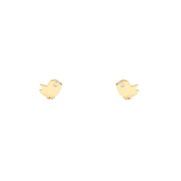 Pendientes Bebe-Niña Oro Amarillo 9K Pajaro Circonita Brillo