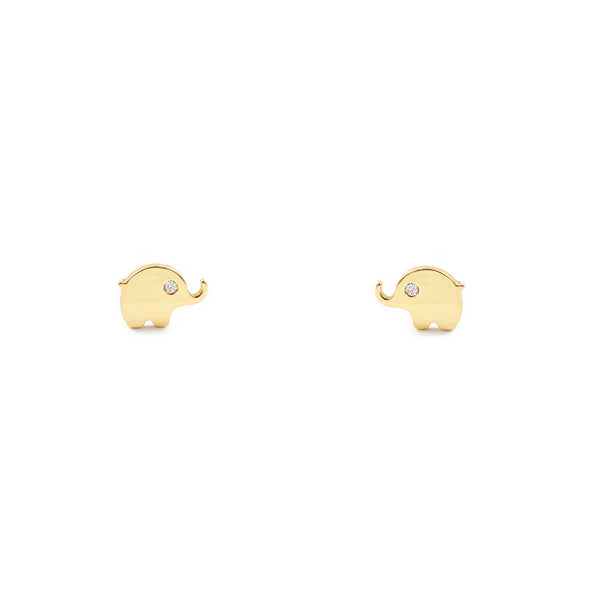 Pendientes Bebe-Niña Oro Amarillo 9K Elefante Circonita Brillo