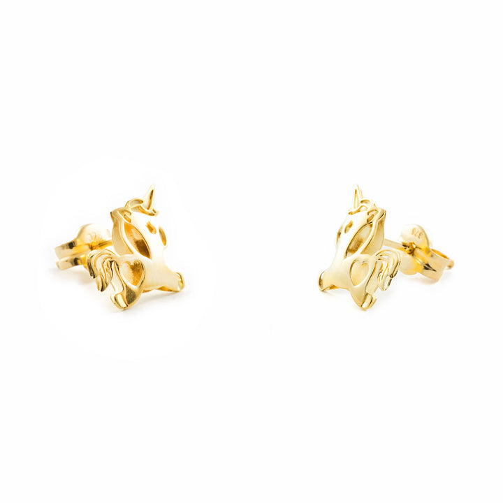 Pendientes Oro Niña Unicornio corazon calado mate y brillo (9kts)