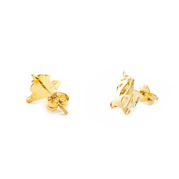 Pendientes Oro Niña Unicornio corazon calado mate y brillo (9kts)
