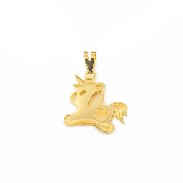 Einhorn matte und glänzende glänzender Anhänger Gelbgold 9k