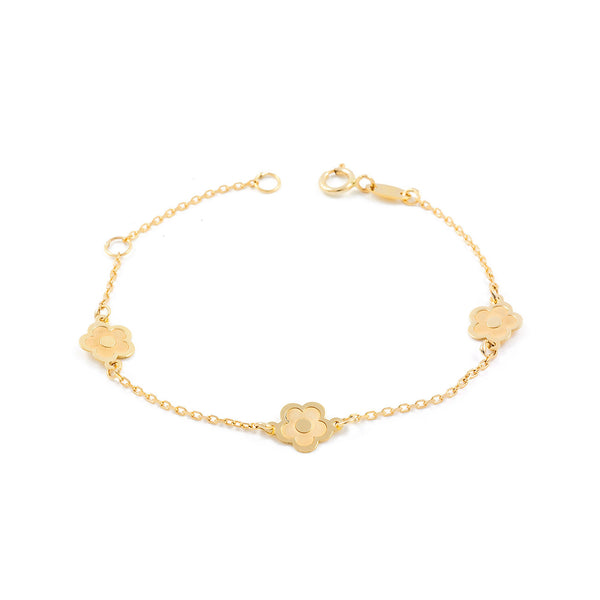 Bracciale Ragazza Oro Giallo 9K Fiori Opachi Brillanti 14 cm