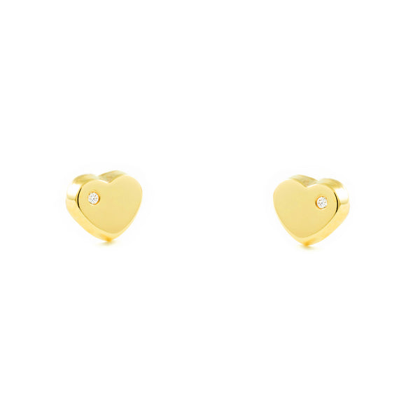 Pendientes Bebe Oro Amarillo 9K Corazón Circonita Brillo