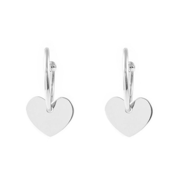 Pendientes Plata de Ley Aros Redondo Corazón Brillo 25 x 14 mm