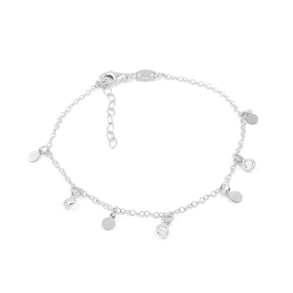 Bracciale donna Ciondoli rotondi Zircone Argento Sterling 925 brillante