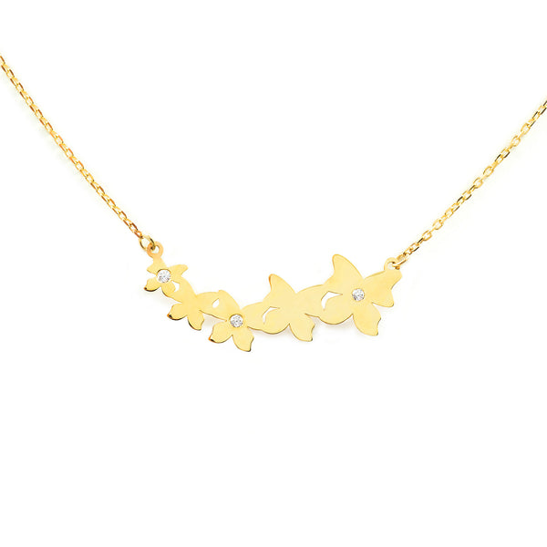 Collana Donna Farfalle Zircone Oro Giallo 9K Brillante